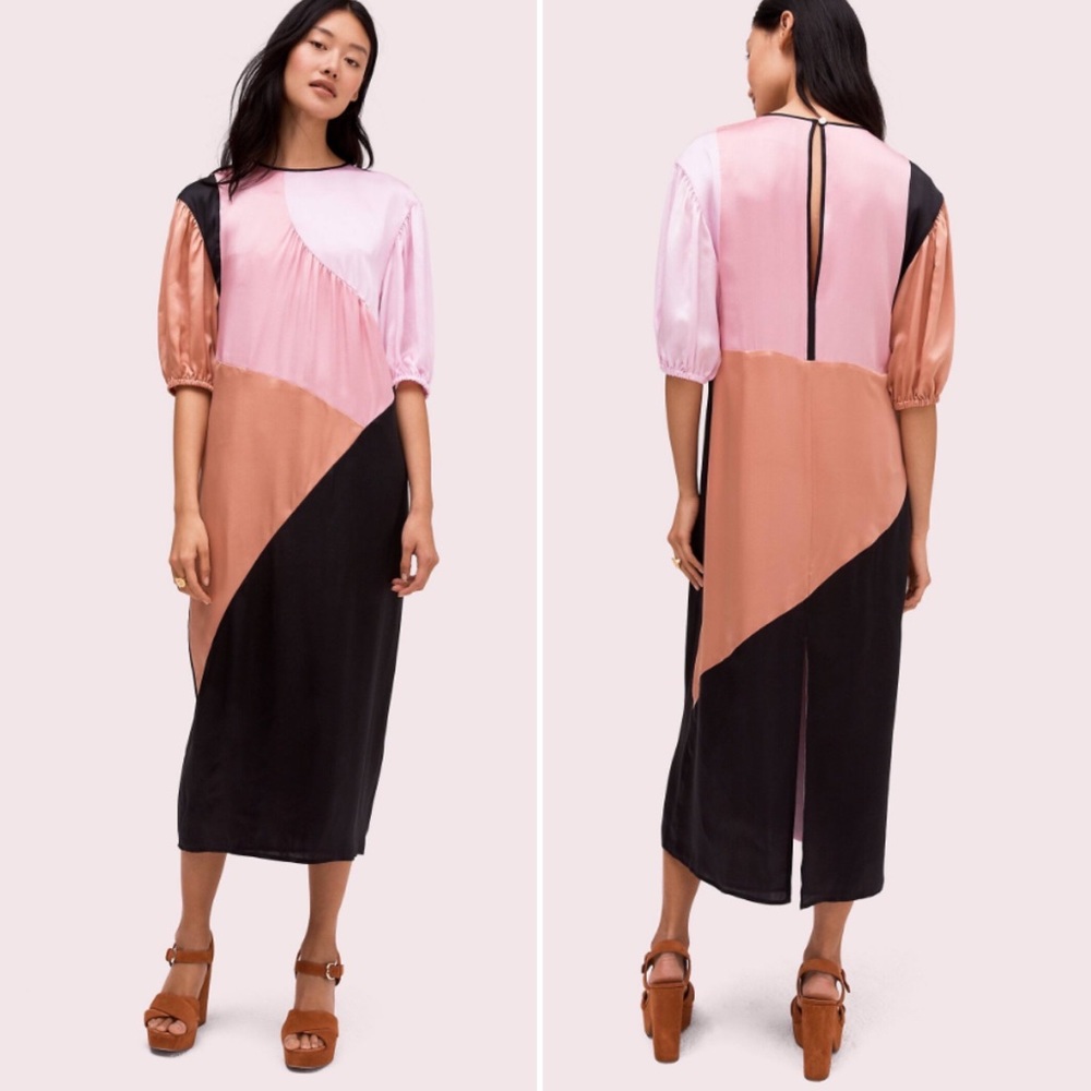 Kate Spade Collection Color Block Silk Midi Dress, Size 14. Retail $698.